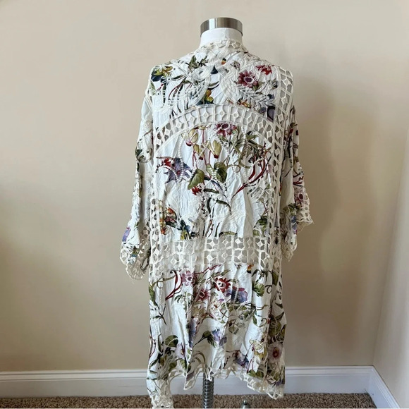 Nicole Miller floral embroidered woven open front kimono top 601 - Picture 6 of 10